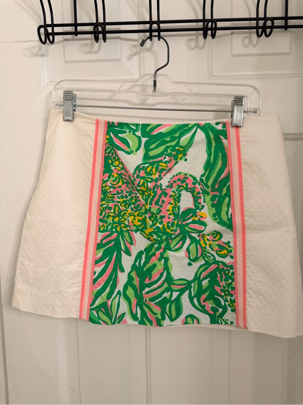 Lilly Pulitzer White Mini Skirt with Green, Pink & Yellow Tropical Panel
